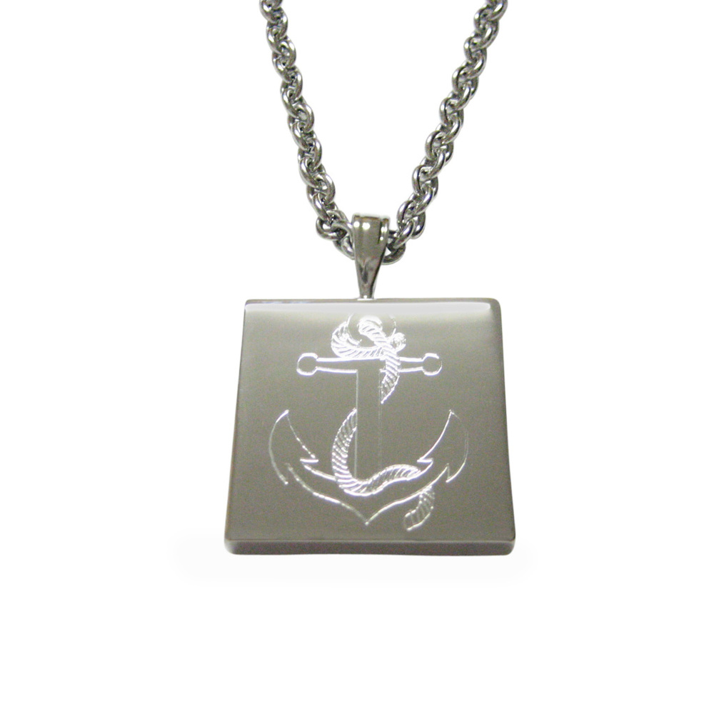 Etched Nautical Roped Anchor Pendant Necklace